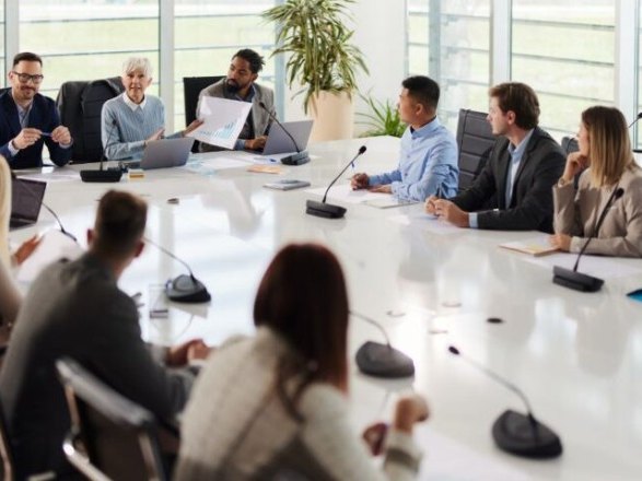 Senior leadership team in a modern boardroom